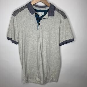 Grey Blue Mixed Print Polo Shirt Sz Small